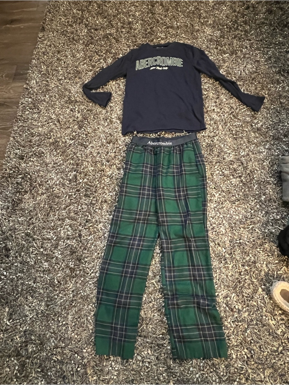 Abercrombie Kids Boys Pajama Set 11/12 Green Plaid Navy